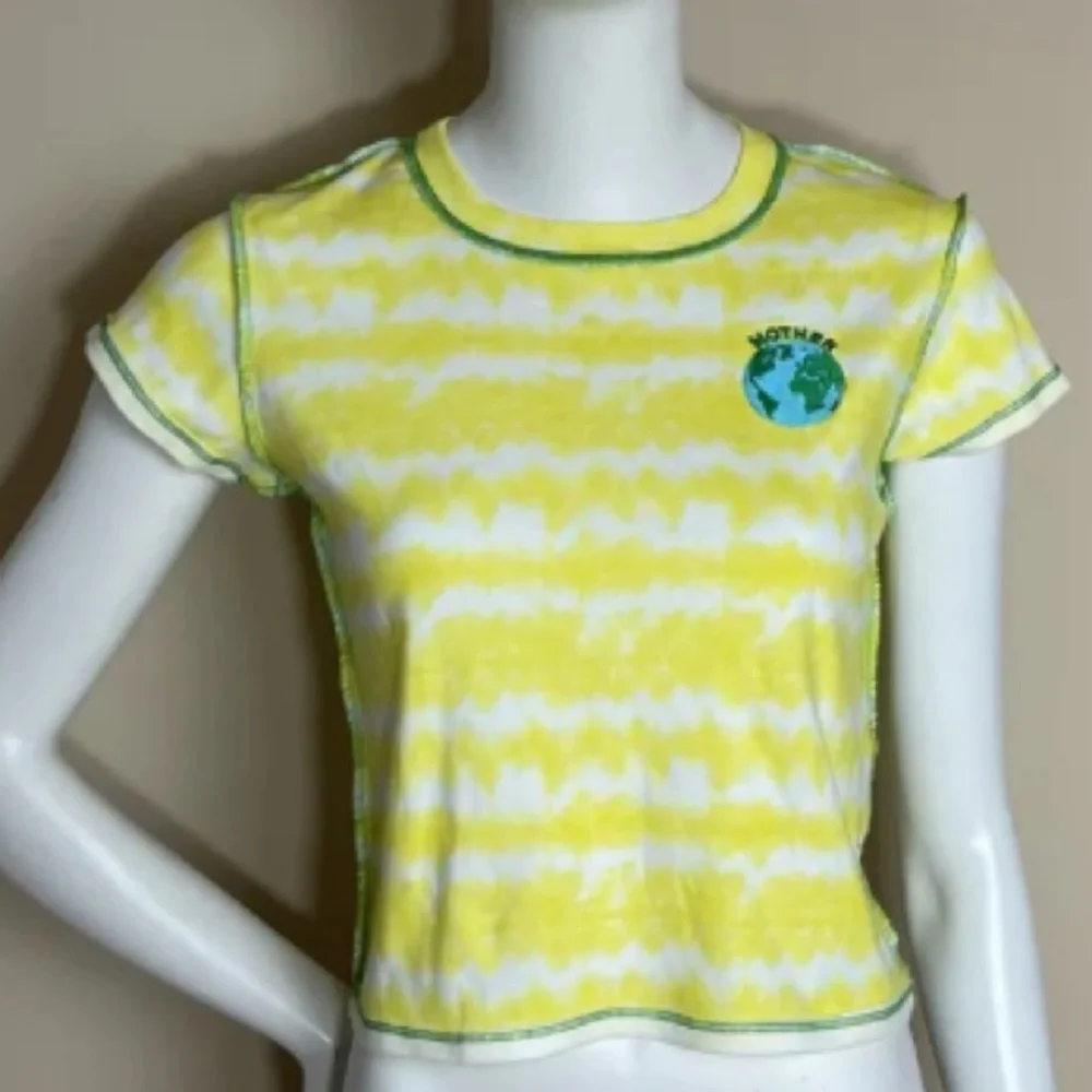 (A56) Free People Made Some‎ Souvenirs Earth Yellow Striped Cropped Tee, L, NWOT